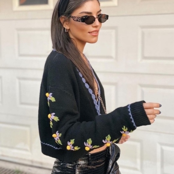 Zara Sweaters - Zara Embroidered Knit Cardigan